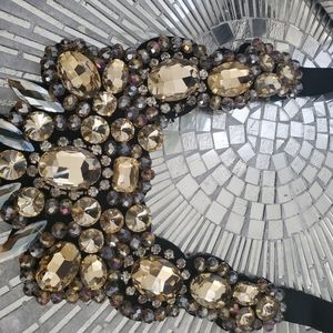 Rhinestone gold and black necklace bib